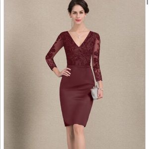JJ's house mother of bride sheath lace satin dress
